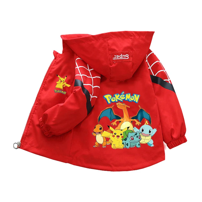 البوكيمون جاكت مزود بغطاء للرأس الفتيات الفتيان 2025 ربيع الخريف معاطف رياضية 1-10 سنوات الأطفال بيكاتشو الكرتون ملابس خارجية ملابس كاجوال #3