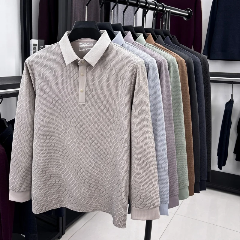 Designer-Marken-Poloshirt für Herren mit Aufdruck, Herbst-Neuheit, Lässiges Einfarbiges Langarm-Revers-T-Shirt, Luxuriöse Business-Herrenbekleidung – Detail 1