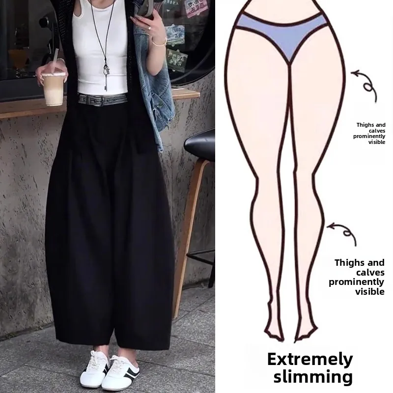 

Black Casual Wide Leg Pants Women's Spring New plus Size Loose Slimming Balloon Pants Comfortable High Waist Straight Tube
