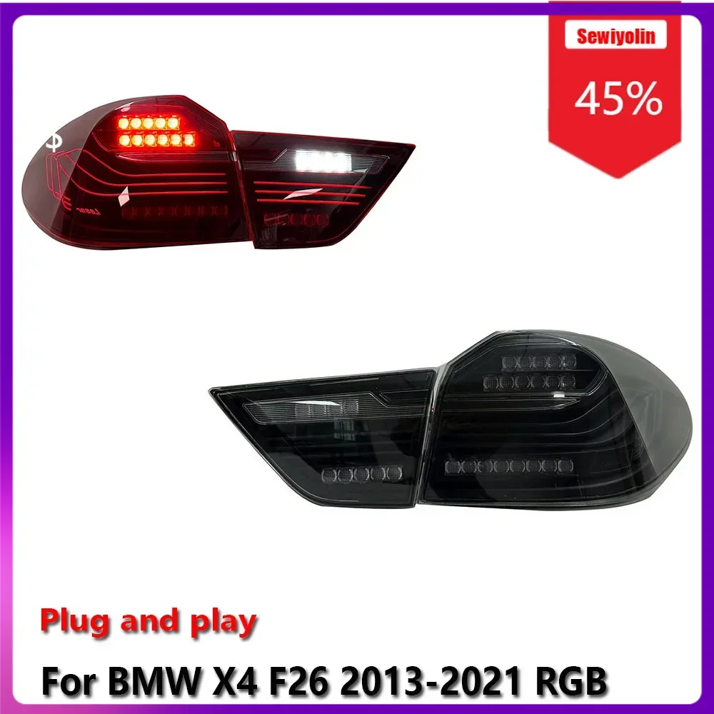 

Sewiyolin Car LED Tail Light Assemblies For BMW X4 F26 2013-2021 RGB Auto Fog DRL Brake Turn Signal Lamp Plug and Play