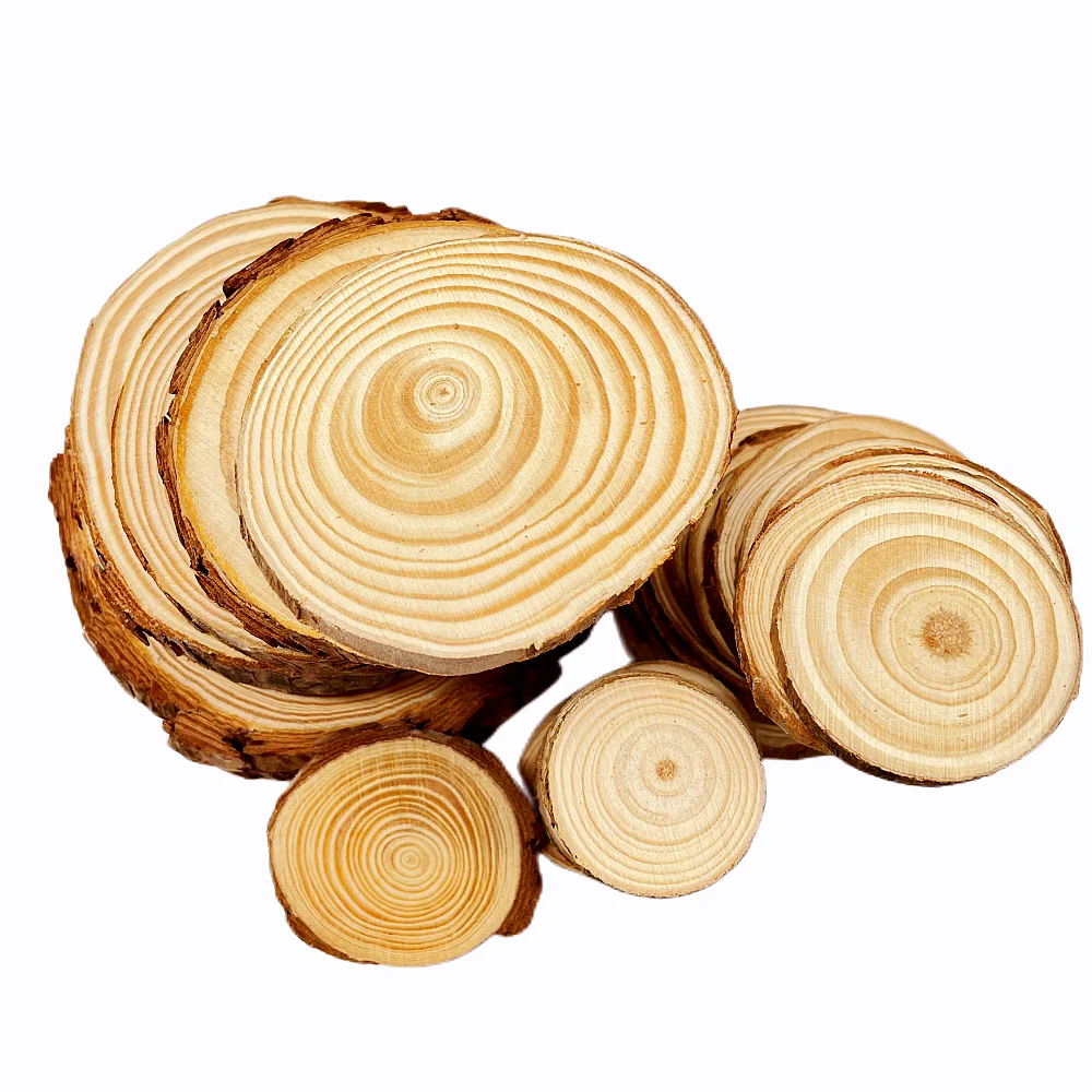 3-12cm di spessore 1 confezione di pino naturale rotondo fette di legno non finito cerchi con dischi di tronchi di corteccia d\'albero artigianato