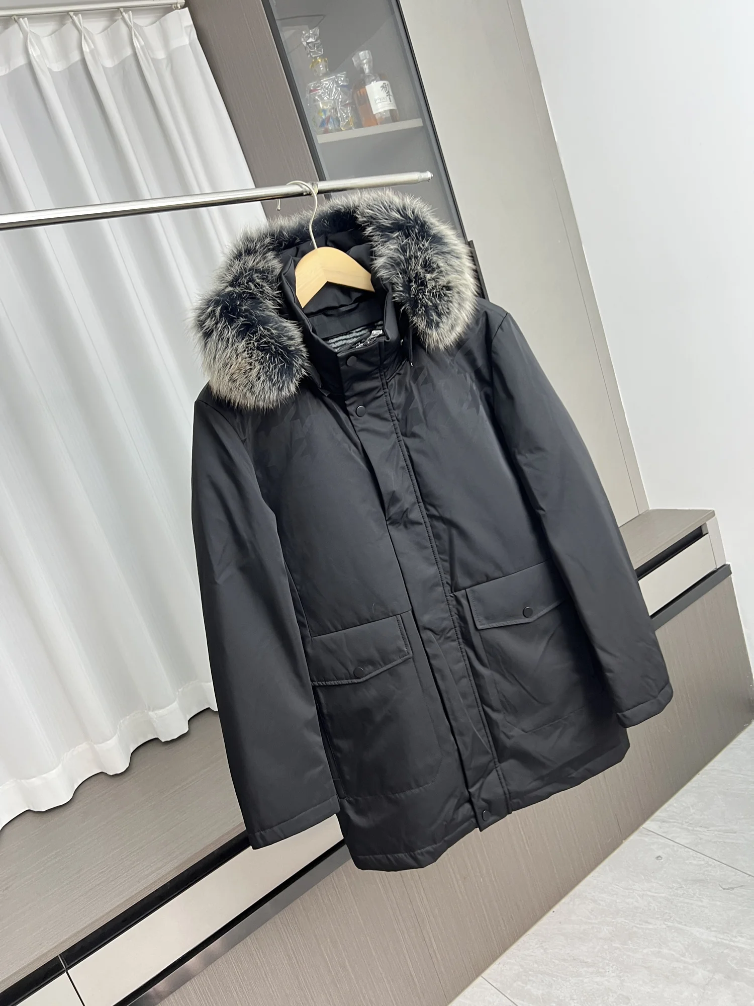 

Removable Rabbit Fur Trimmed Long Cotton Jaet Youth Casual Winter Outdoor Warm Coat Fur Collar Oversized Cleanfit