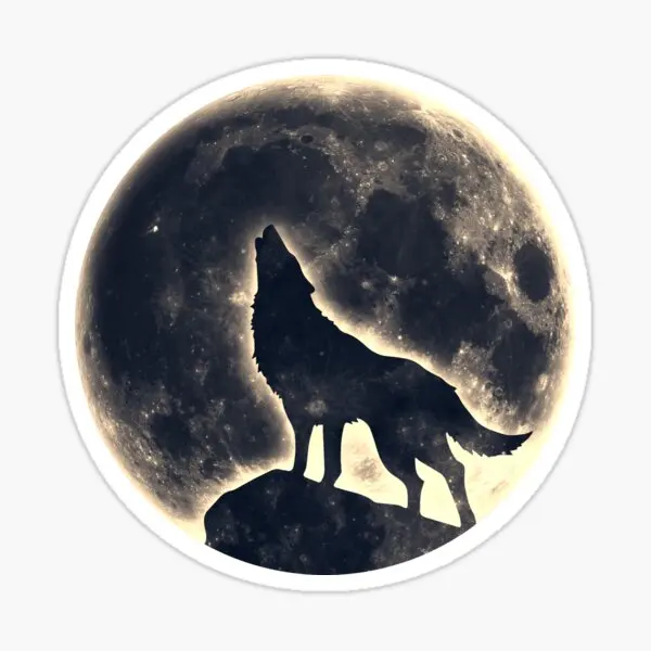 Wolf Moon Fantasy Wild Dog Wolves  5PCS Stickers for Decor  Kid Bumper Stickers Home Funny Window Cartoon Decorations Wall