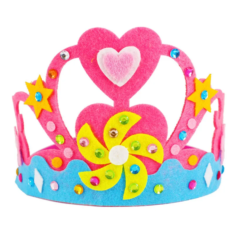 3Pcs DIY Crafts Toy Crown Hat Princess Headwear Creative Paper Flowers Patterns Toys Kids Children Kindergarten Art Party Gifts