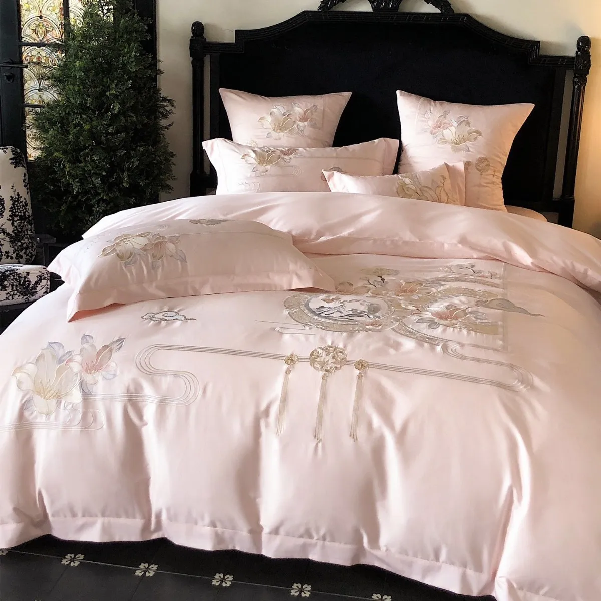 Luxury Chinese Style Flowers Bird Embroidery Bedding Set 1000TC Egyptian Cotton Duvet Cover Bed Sheet Pillowcases