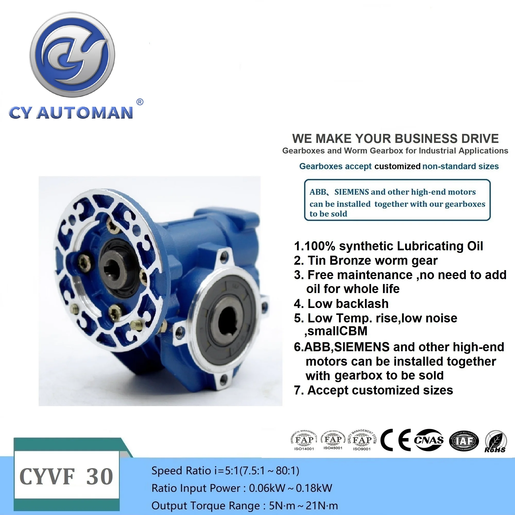 CY Automan High Torque Worm Gear box NMVF 030 CYVF 30  Input 11mm /9mm Output 14mm Ratio 5:1/80:1 Free Maintenance