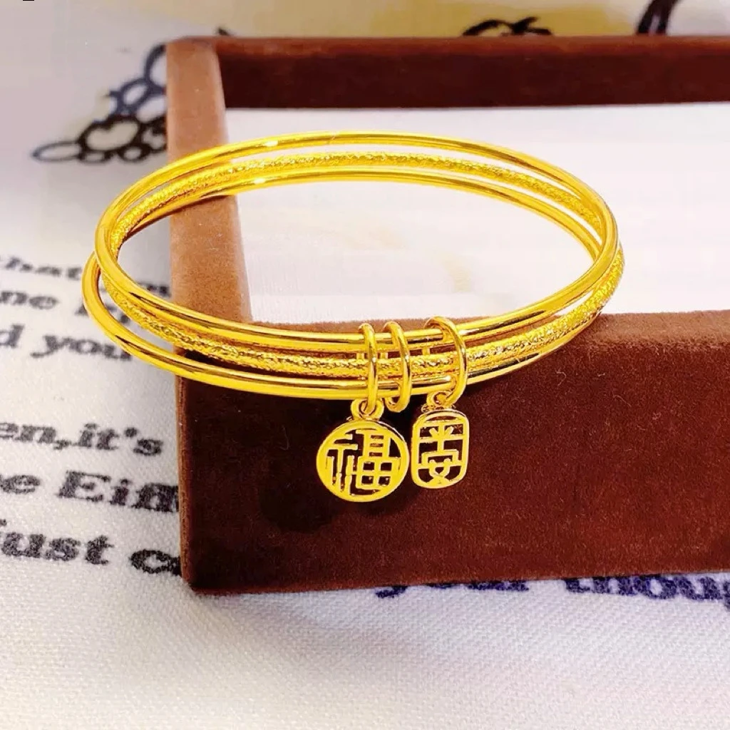 Interlocked Rings Three Lifetimes Peace Blessing Bracelet For Women 24K Gold AU999, three rings around with endless love