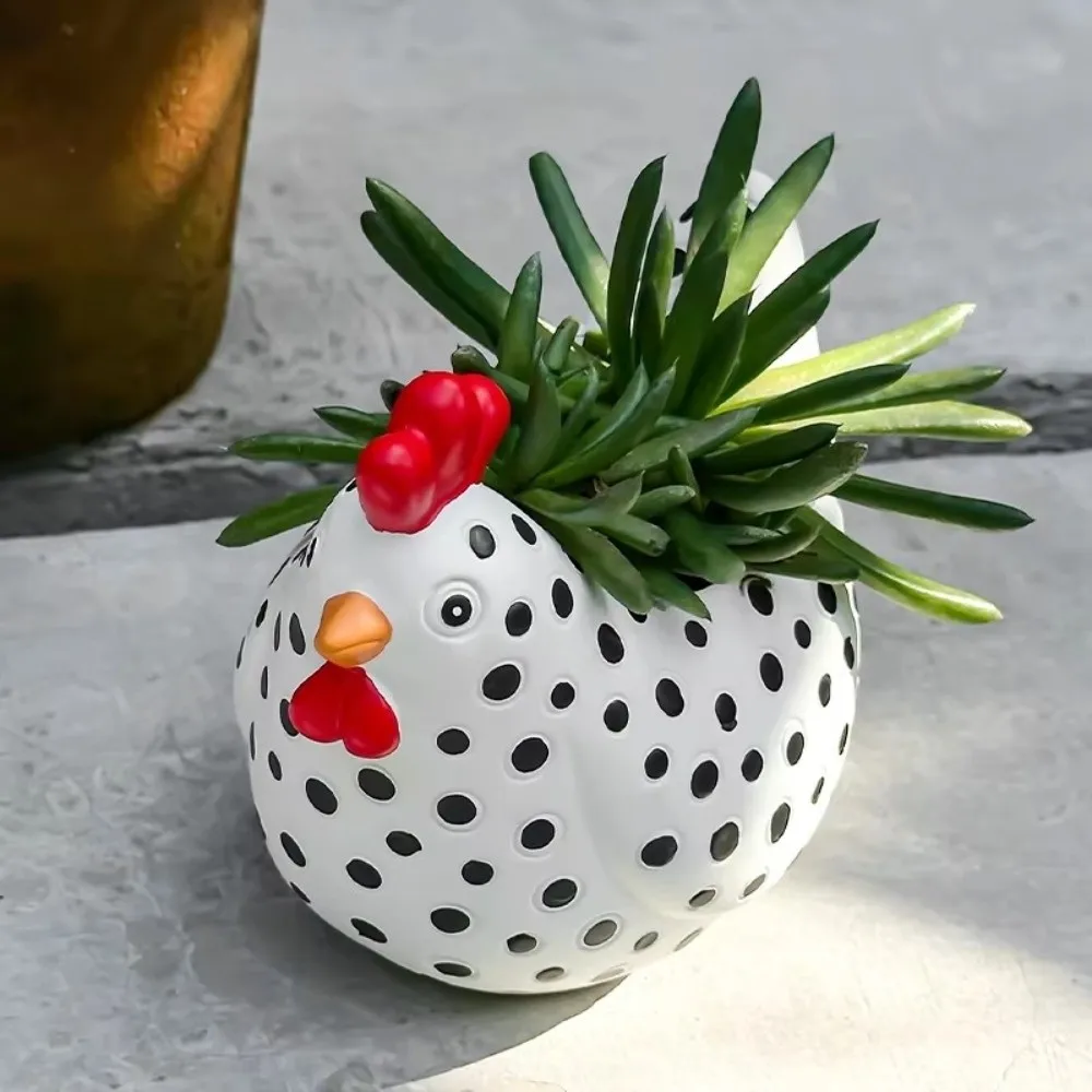 Chicken-Shaped Spotted Chicken Flower Pot Cartoon Resin Small Planter Container Garden Decoration Succulent Flower Pot Garden