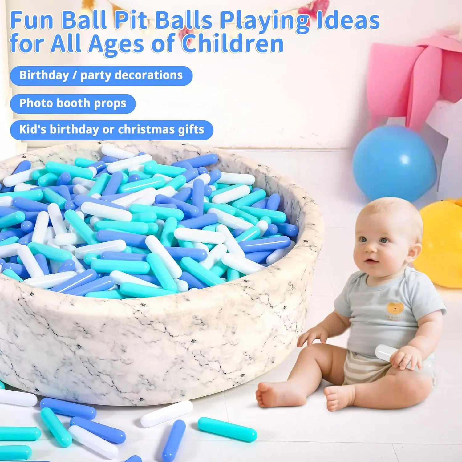 Ball Pit Balls for Toddlers - Pack of 50 Ball Pit Balls 5.12inches Long Shapes Crush Proof Plastic Balls for Toddlers Ball Pits