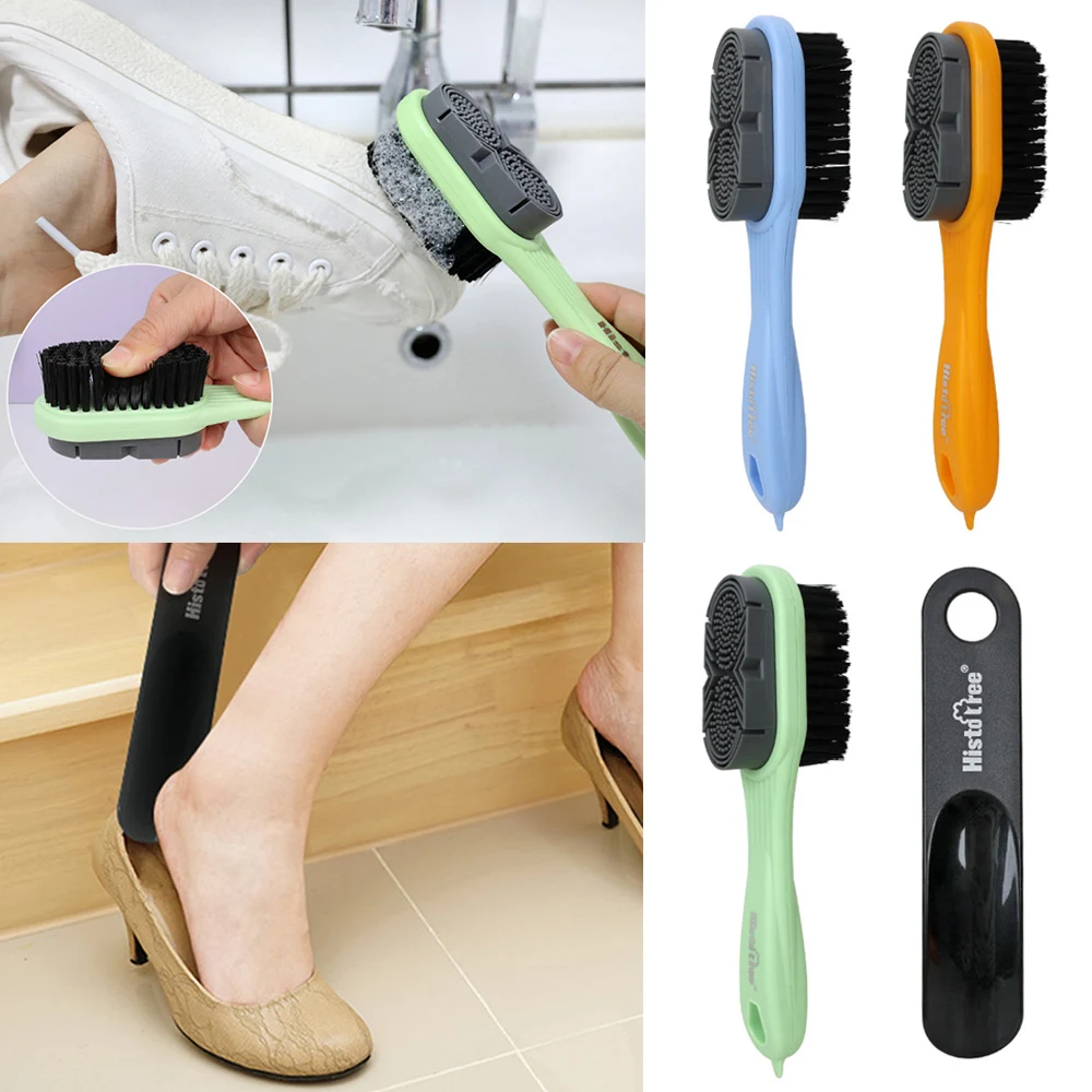 Multi-functional Long Handle Stain Removal Cleaning Brush For Shoes Double-Sided Home Cleaner Shoe Care Shoes Stain Dust Brushes