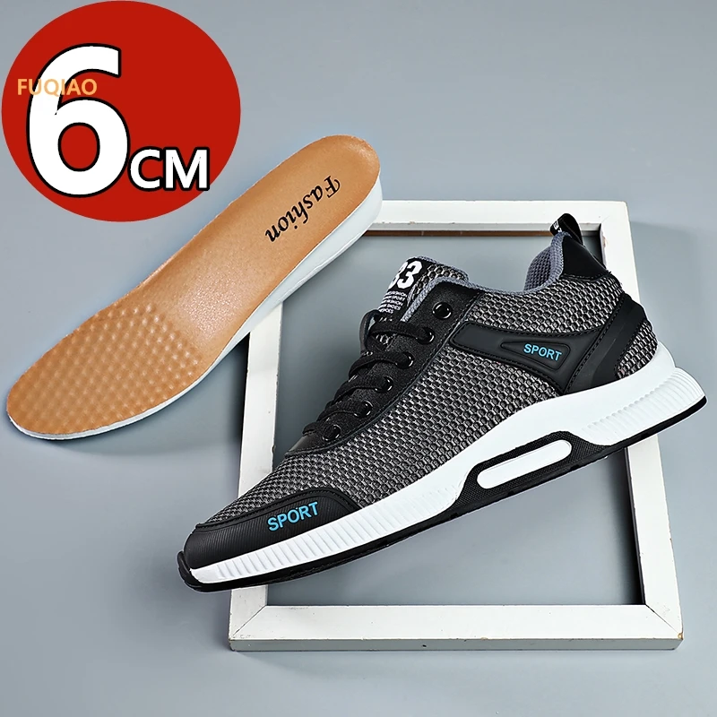 

Summer Men Breathable Invisible Height Increasing Shoes 6CM Hidden Heel Casual Elevator Sneakers Comfortable Taller Lift Shoes