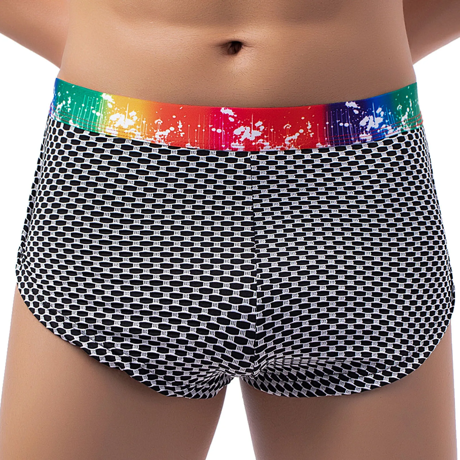 Gays-Short boxer de fenda lateral xadrez masculino, calça elástica do pijama, calção respirável, calcinha confortável, calça jovem e masculina, nova