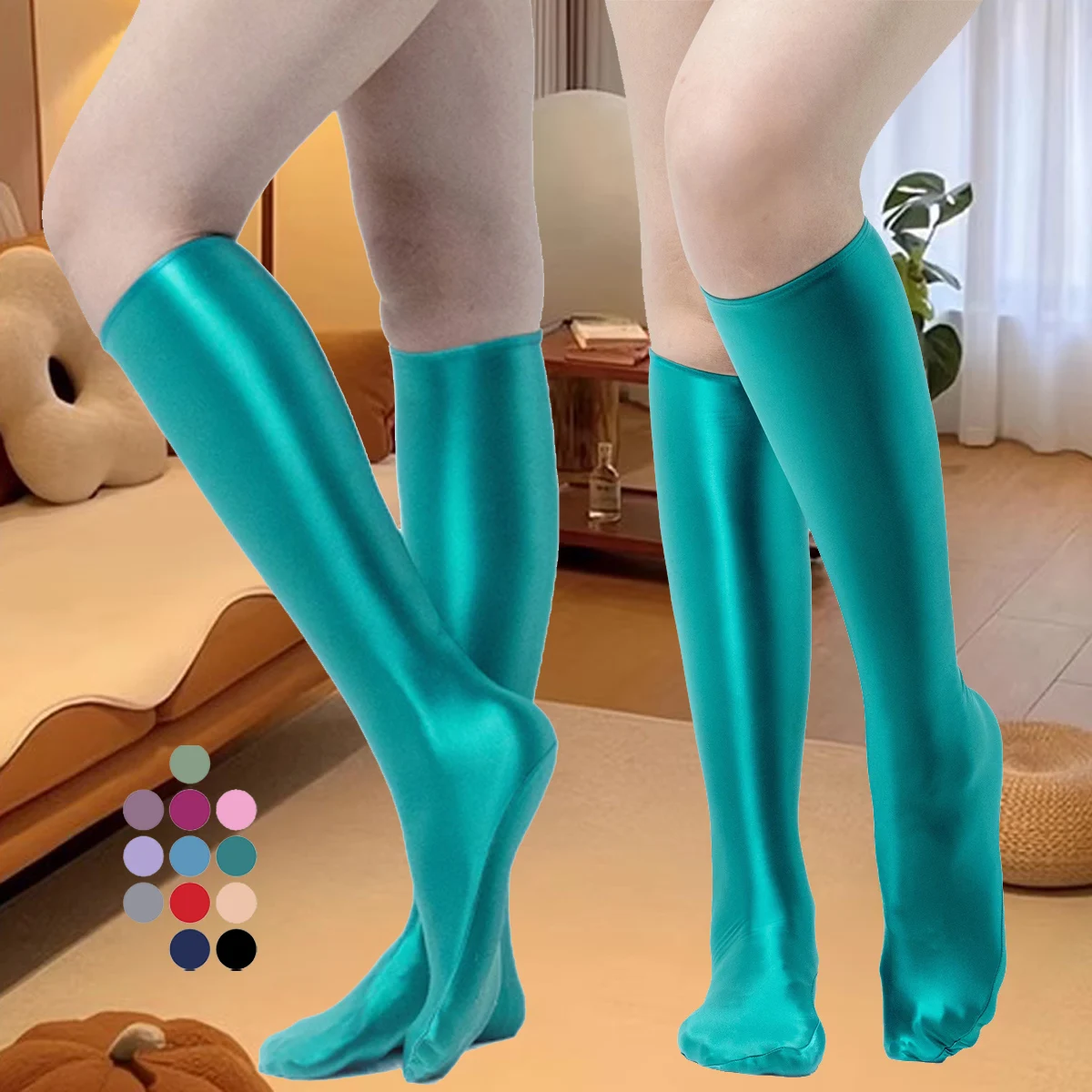 MJINM Oil Glossy Satin Elastic Smooth Silk Ultrathin Tight Stockings Home Yoga Gym Dance Calf Socks Manga Leg Streetweat Cosplay