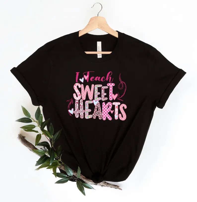 I Teach Sweet Hearts Shirt Teacher Gift Valentines Days Gift for Teacher Short Sleeve Top Tees O Neck 100%Cotton Streetwear goth