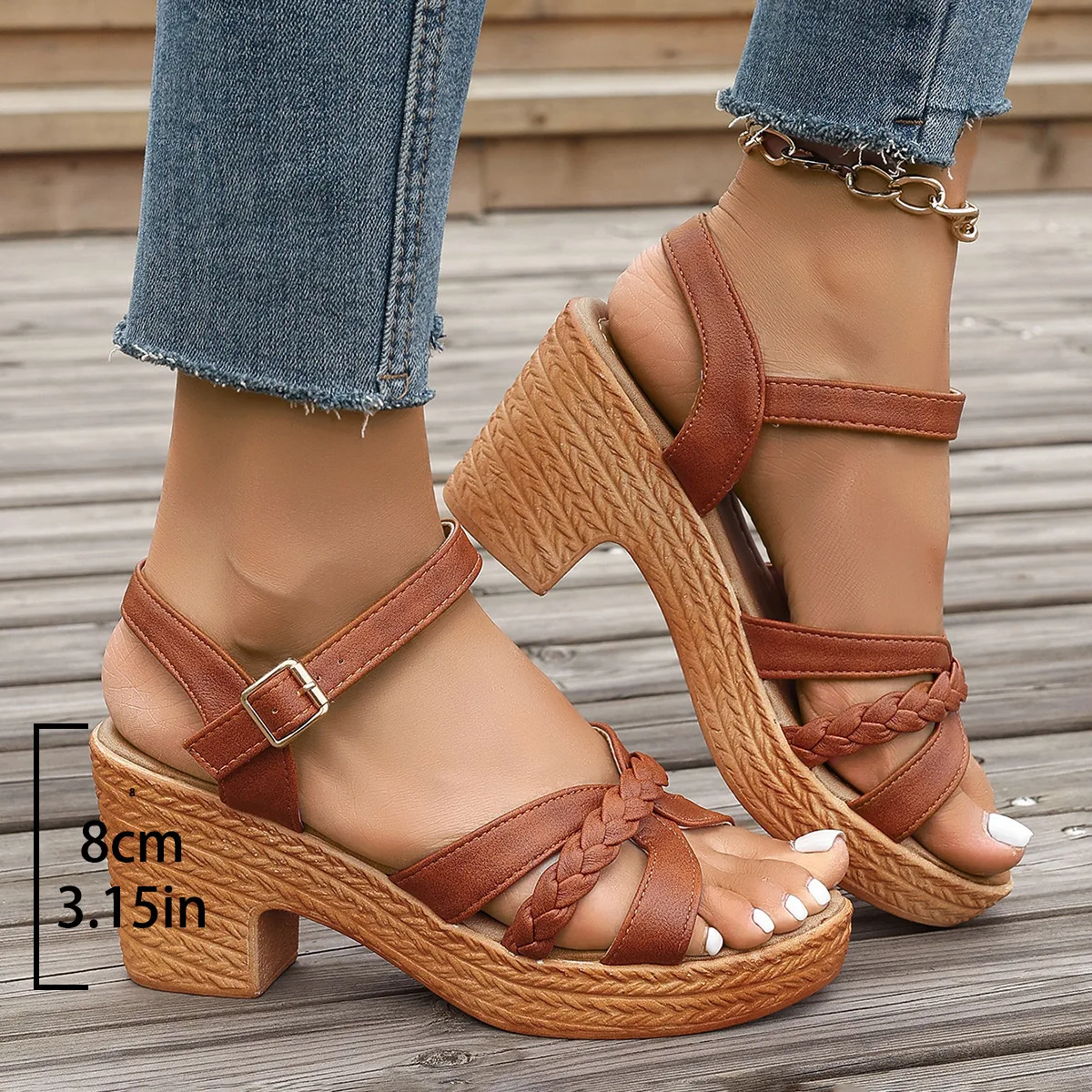 

Women's Braided High Heels Sandals Summer Chunky Platform Gladiator Sandals Woman Ankle Straps Vacation Casual Beach Shoes