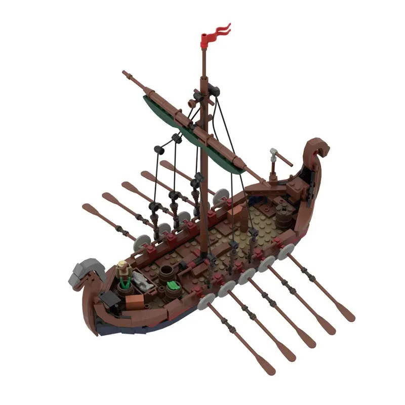 Barco vikingo MOC, pequeño barco pirata vikingo, modelo de bloques de construcción, colección de decoraciones para habitación de niños, juguetes creativos, regalos