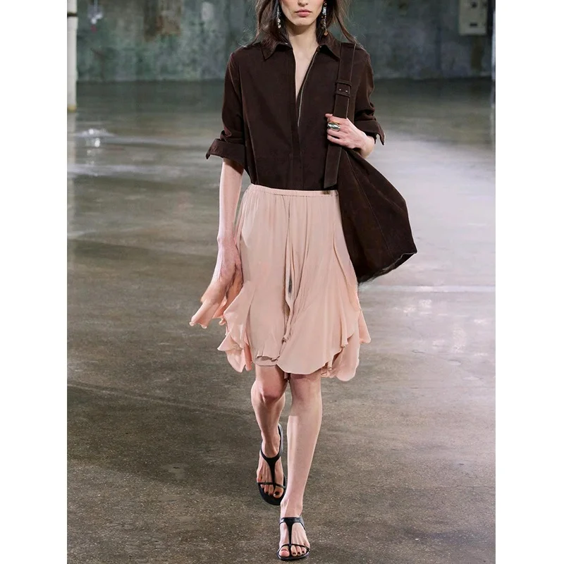 Jupe Vaion Sle ort taille haute pour femmes, ourlet asymétrique, décoration superposée, jupes en Polyester respectueuses des déplacements, été