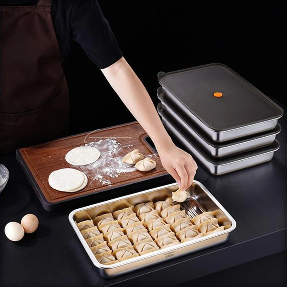 Stainless Steel Dumpling Storage Box, Refrigerator, Special, Fresh-Keeping, Dumplings Box Tray, Wonton Freezer Box, High Quality