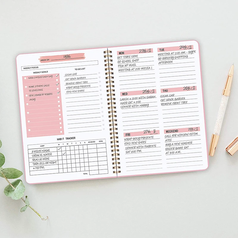 Full English Self Filled Schedule A5 Daily Weekly Planner Agenda Coil Notebook Weekly Goal Habit Schedule Student Stationery