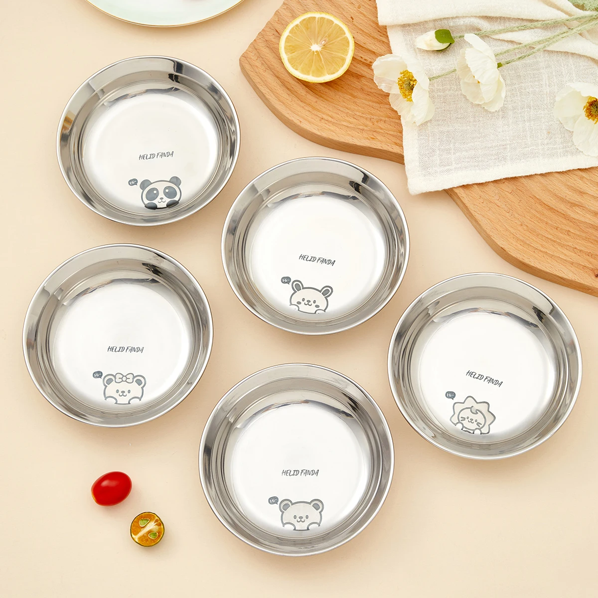 WORTHBUY 304 Stainless Steel Round Plate Camping Dish Rust-Proof Stackable Food Serving Plate Kid Dining Disc Kitchen Tableware