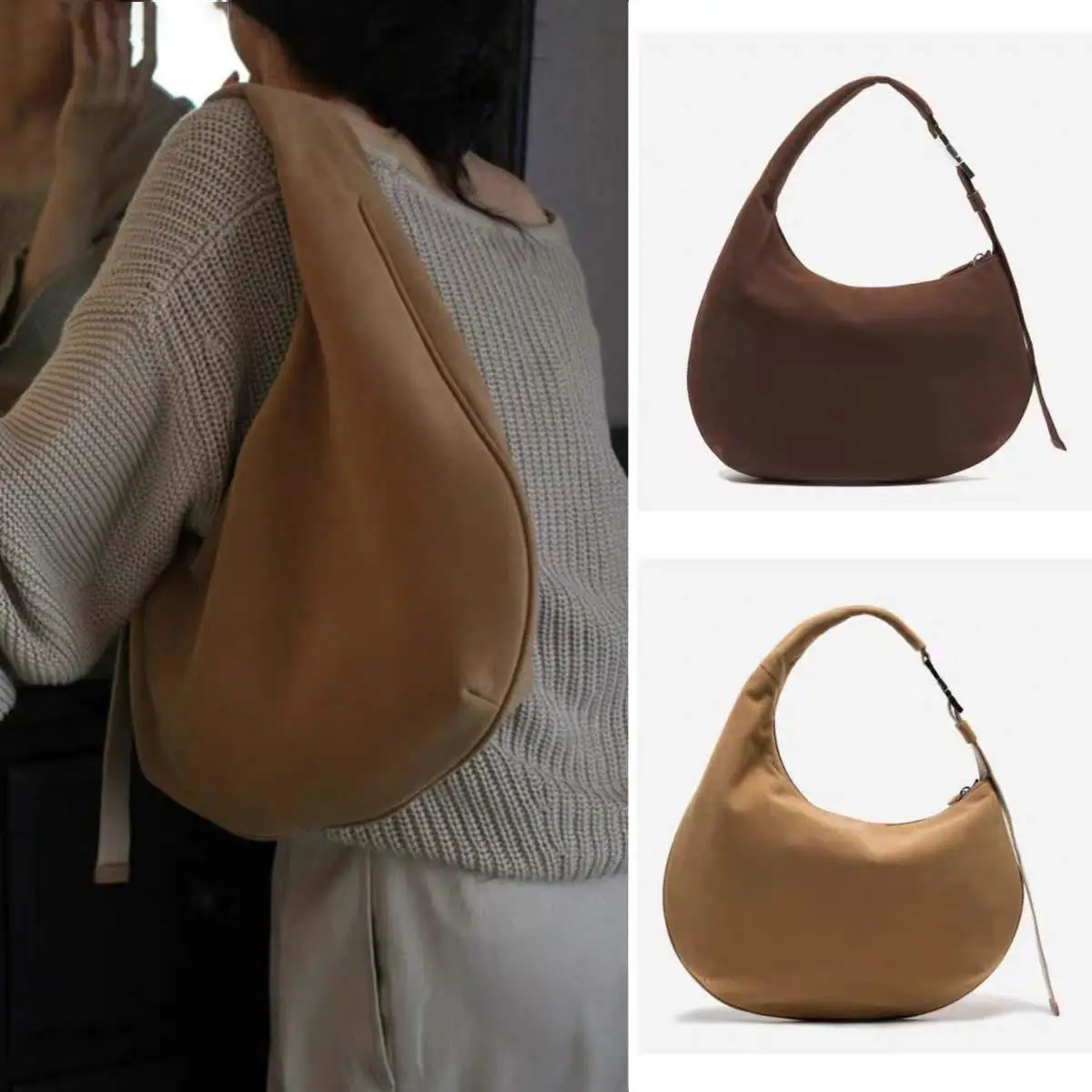 

New Moon ape Single oulder Bag Simple Handheld Bag Underarm Bag Soft Leather Zipper Closure Everyday Use Medium Size