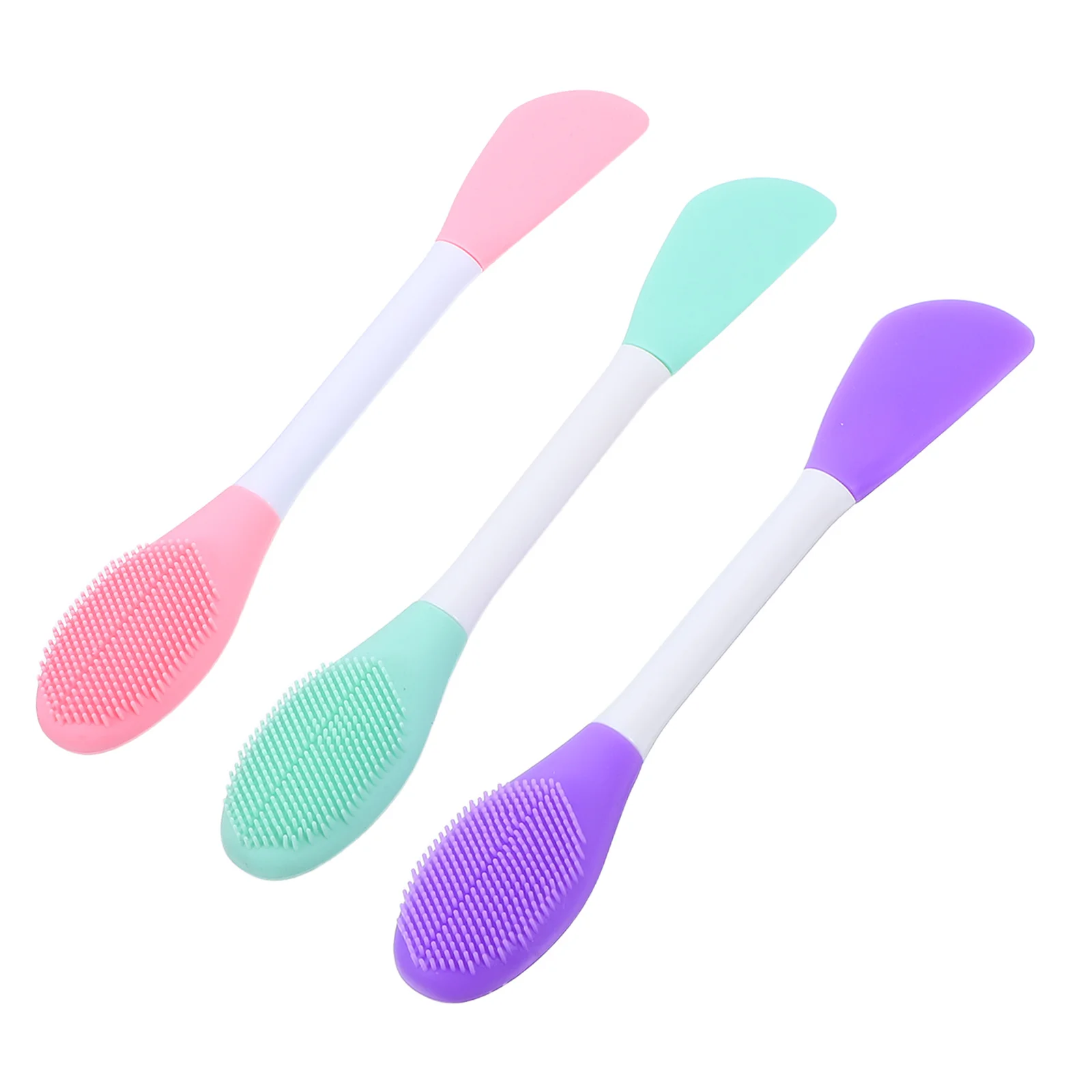 3Pcs Silicone Facial Cleansing Brush Double Head Portable Skin Cleanser Mint Green Pink Purple Facial Brush Face Cleansing Tool