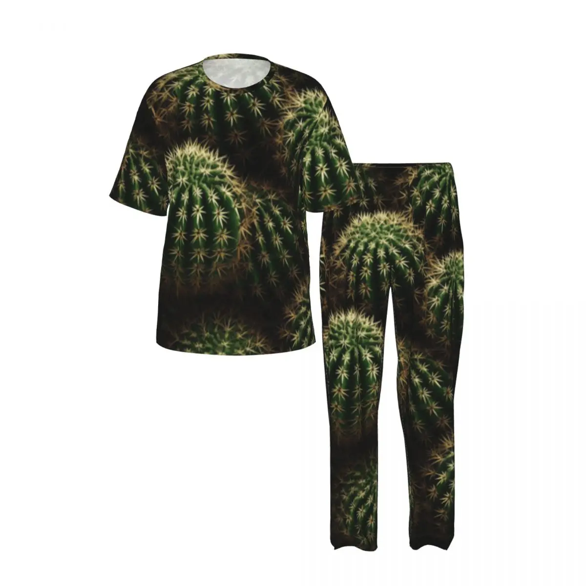 Sleepwear Summer Spring Home Clothes Cactus Short Sleeve Long Pant Nightwear