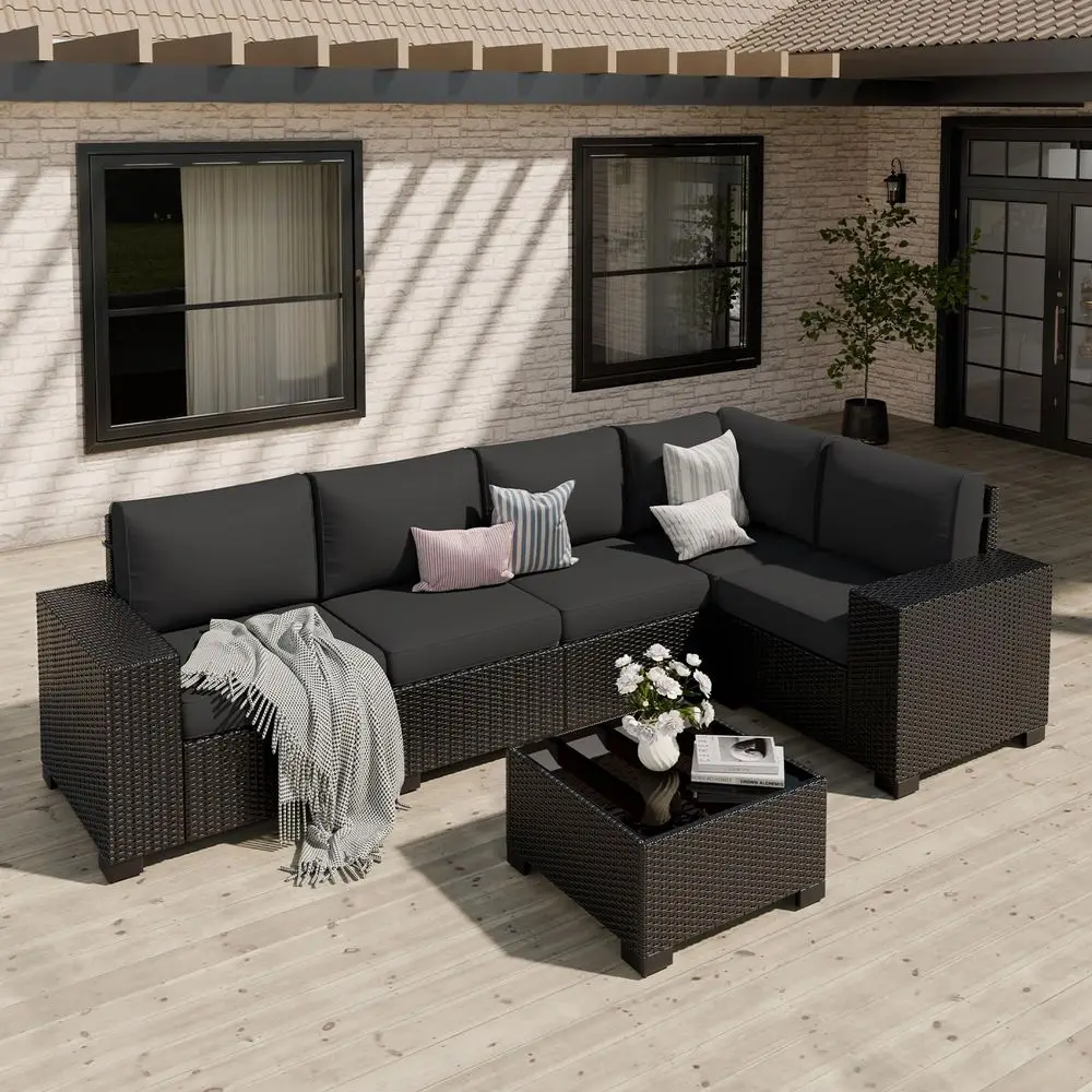 

Furniture Set, Wide Armrest Outdoor Furniture Set with Thick Cushions, 6 Piece Wicker Rattan Patio Sectional Sofa for Backyard,