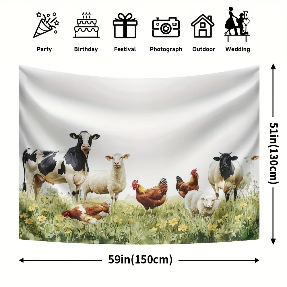 Rustic Farm Animal Tapestry Backdrop Photo Booth Background for Party Wedding Birthday Celebration Polyester Decoration
