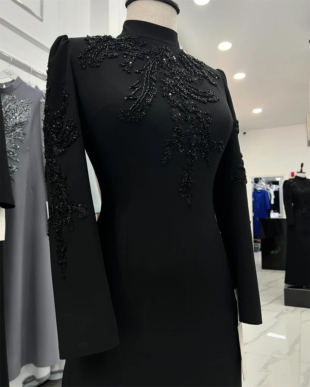 Customized Prom Dress Evening High Collar Column Floor Length Skirts Embroidery Bespoke Occasion Dresses Dearin Ye Saudi Arabia