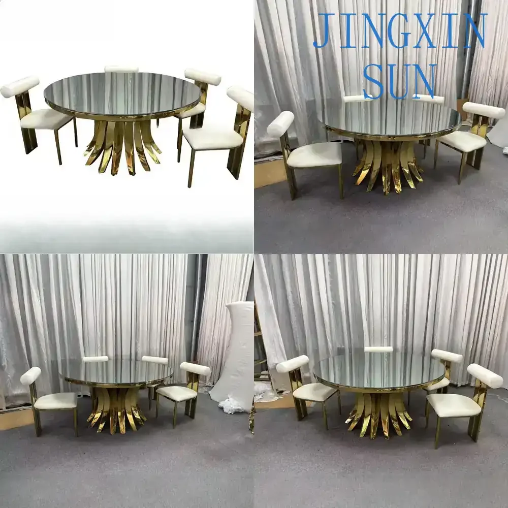 Glass Round Dining Table for Restaurant Office Home Use High End Negotiation Table with Gold Stainless Steel Bracket Modern