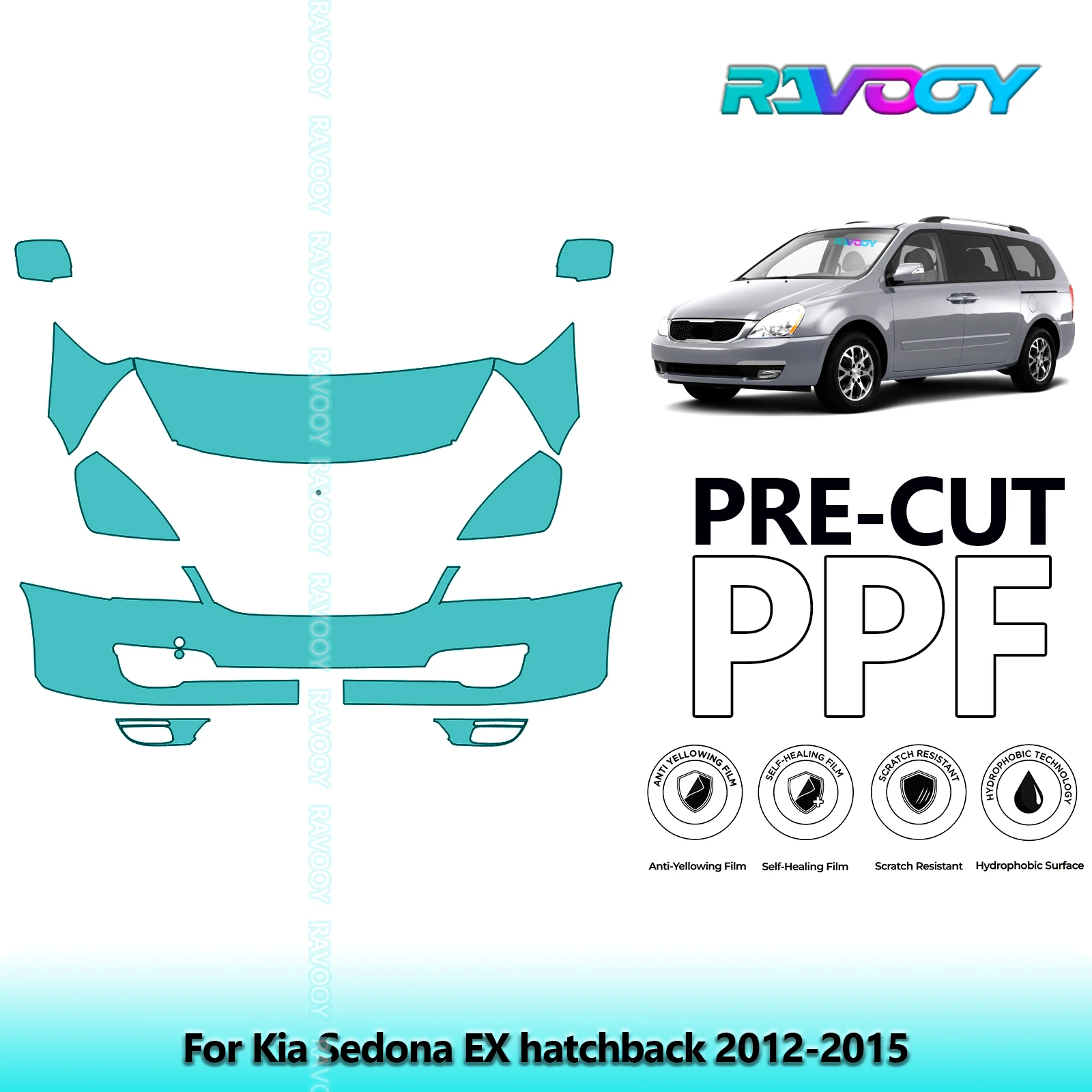For Kia Sedona EX hatchback 2012-2015 Partial Front 8.5Mil Pre-Cut Paint Protection Film PPF Stone Chip Kit | Clear/Matte/Black