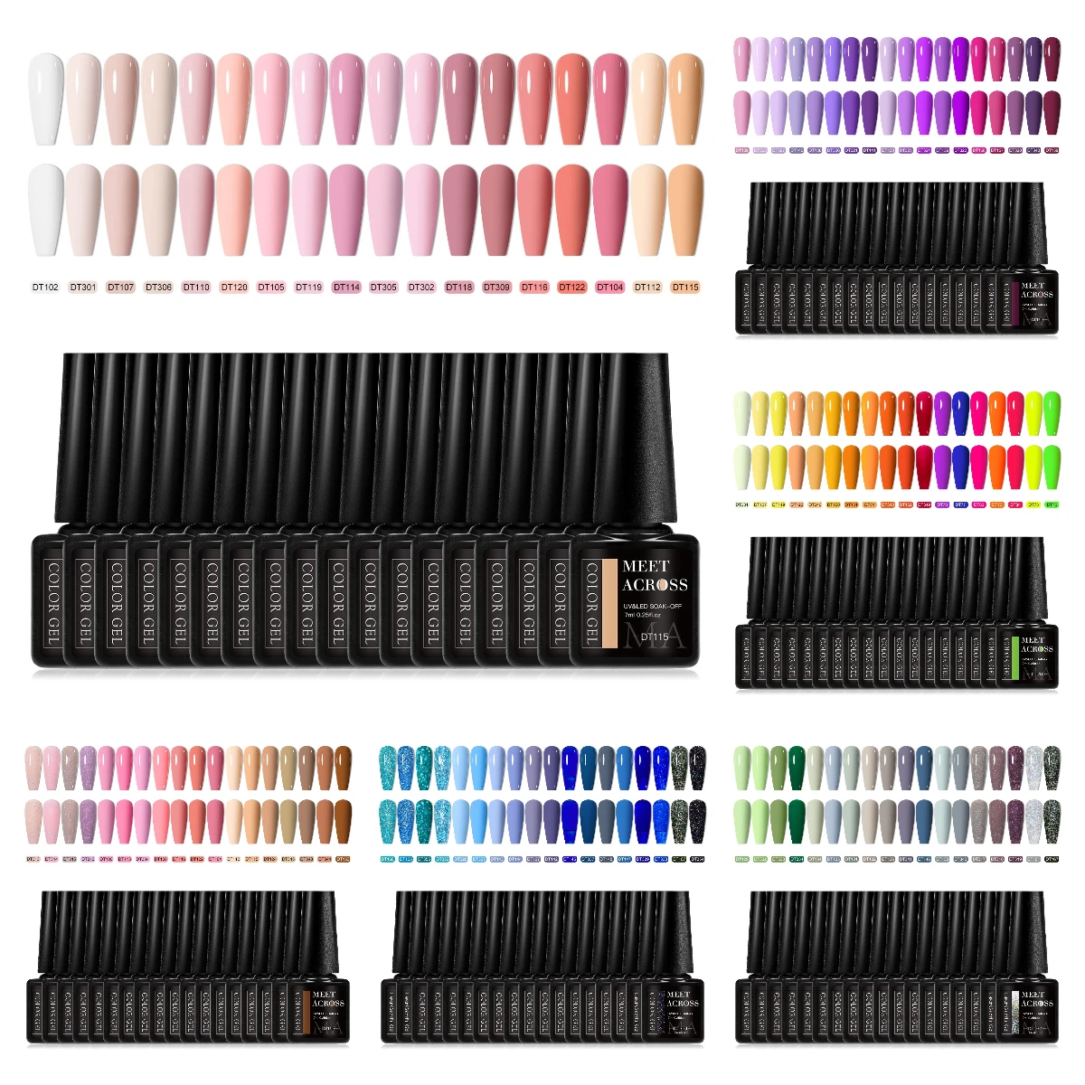 

18pcs All-Season Nail Gel Polish Set Fluorescent Pink Purple Colorful Nail Art Varnishes for Long Lasting UV/LED Manicure Design