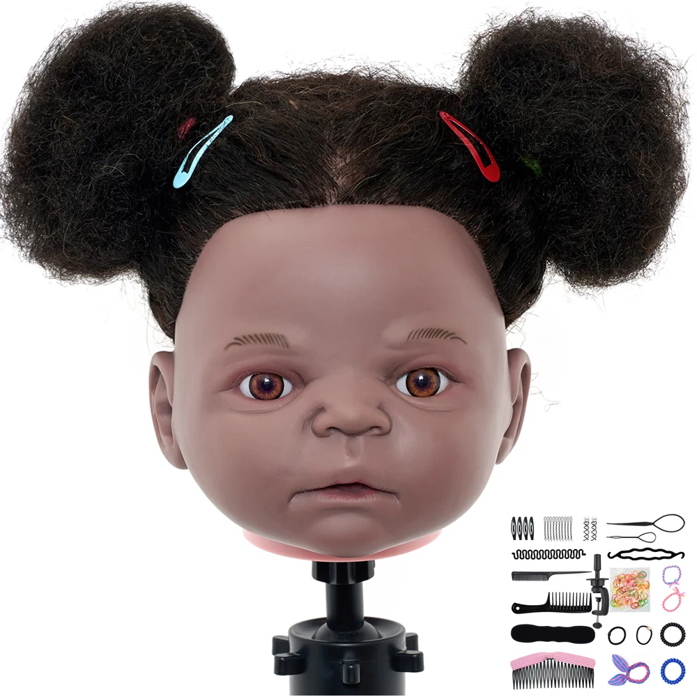 NEVERLAND 100% Human Hair Training Head Kit Baby 10 Inch Mannequin Heads Afro Curly Style Professional Hairdressing Head Tools