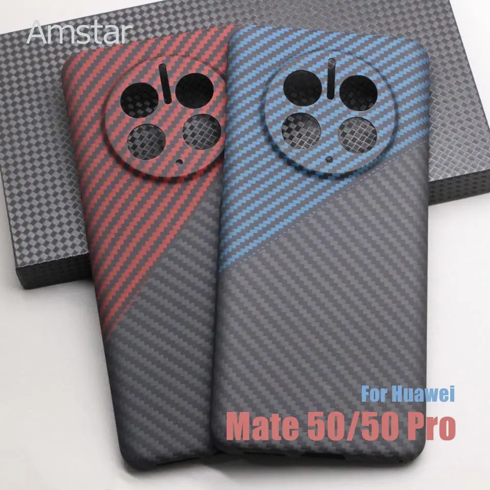 Amstar Dual Color Carbon Fiber Case for Huawei Mate 50 Pro Ultra-thin Anti-drop Premium Aramid Fiber Cover for Huawei Mate 50