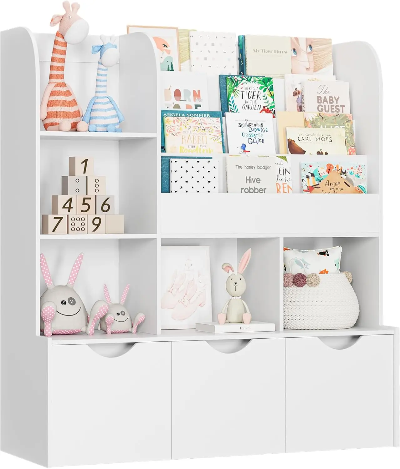 Libreria e libreria per bambini da 47'', libreria con 5 contenitori e 3 cassetti mobili, espositore per libreria, organizer per giocattoli f