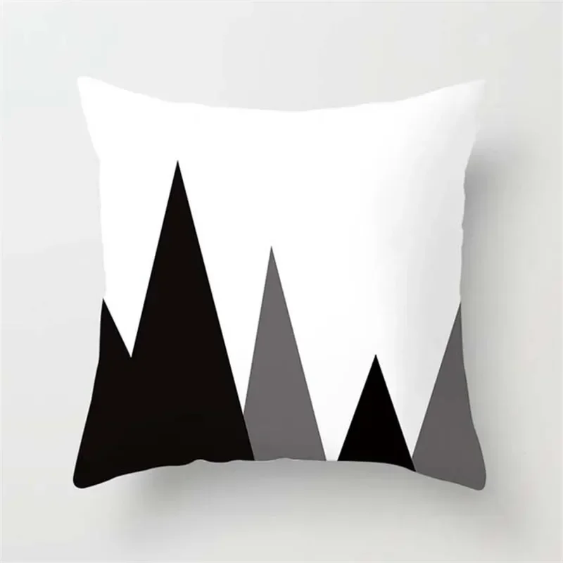 Geometric Line Striped Cushion Cover Black and White Polyester Throw Pillow Case Dotted Grid Triangular Geometric Art