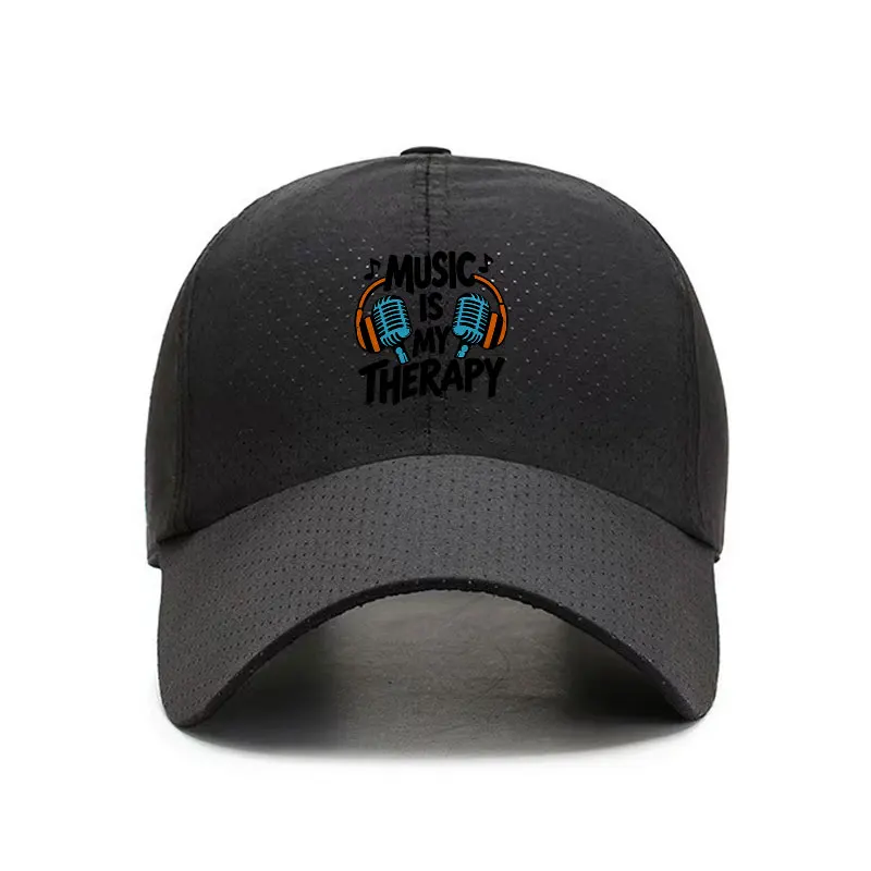 Music Is My Therapy Microphone Headphones Quick Dry Baseball Cap for Musicians DJs
