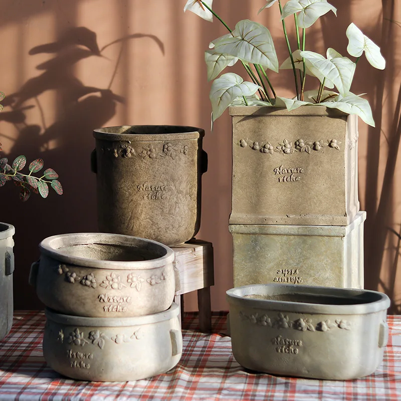 Retro breathable flower pot magnesium mud planting succulent plant flower device balcony garden garden pot