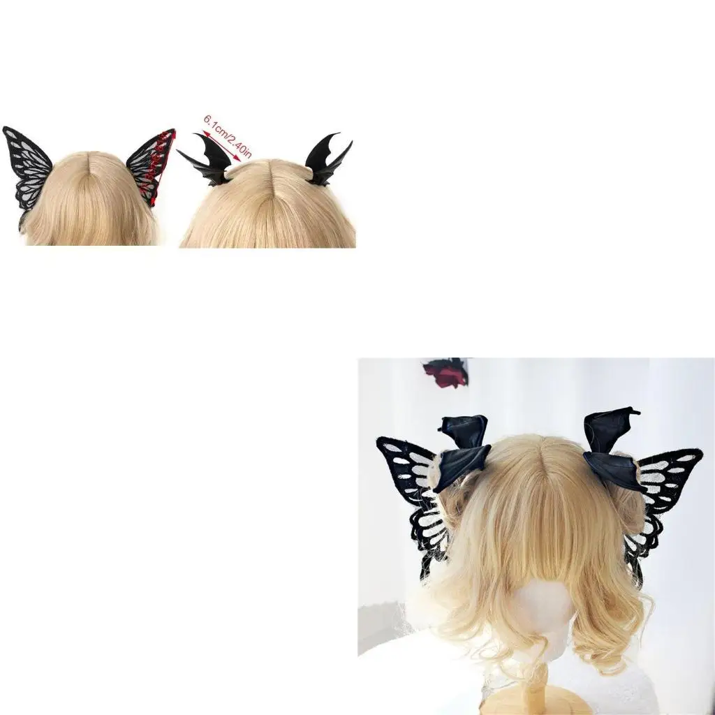

652F Черная заколка для волос в форме бабочки Заколка для волос с крыльями дьявола Заколка для волос с крыльями летучей мыши для