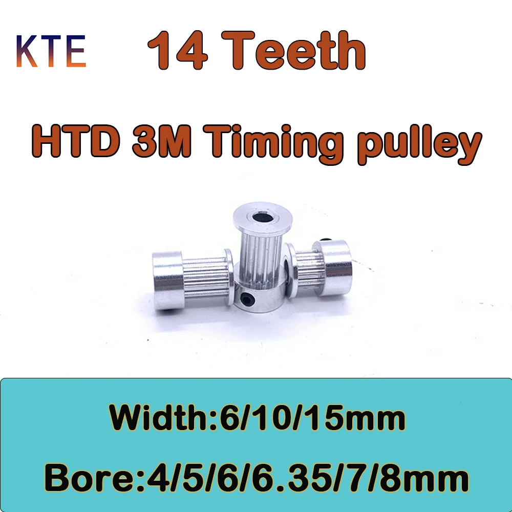 14 Teeth HTD 3M Timing Pulley Bore 4 5 6 6.35 7 8mm  14T HTD 3M Synchronous Wheel Belt Width 6 10 15mm 14Tooth 3M Timing Pulley