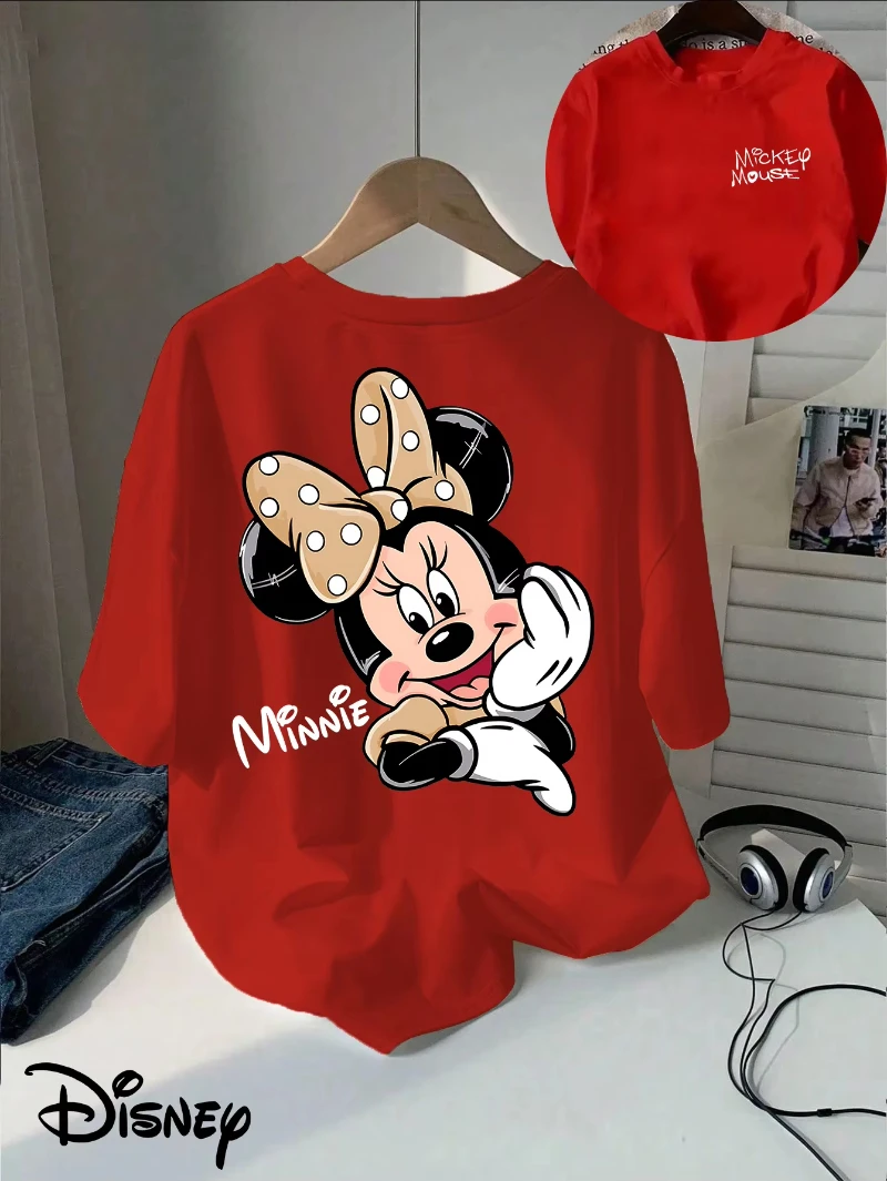 ديزني النساء الرجال ميني ماوس على الوجهين الجرافيك تي شيرت الصيف لعوب عادية كم قصير طاقم الرقبة الأكثر مبيعا #1