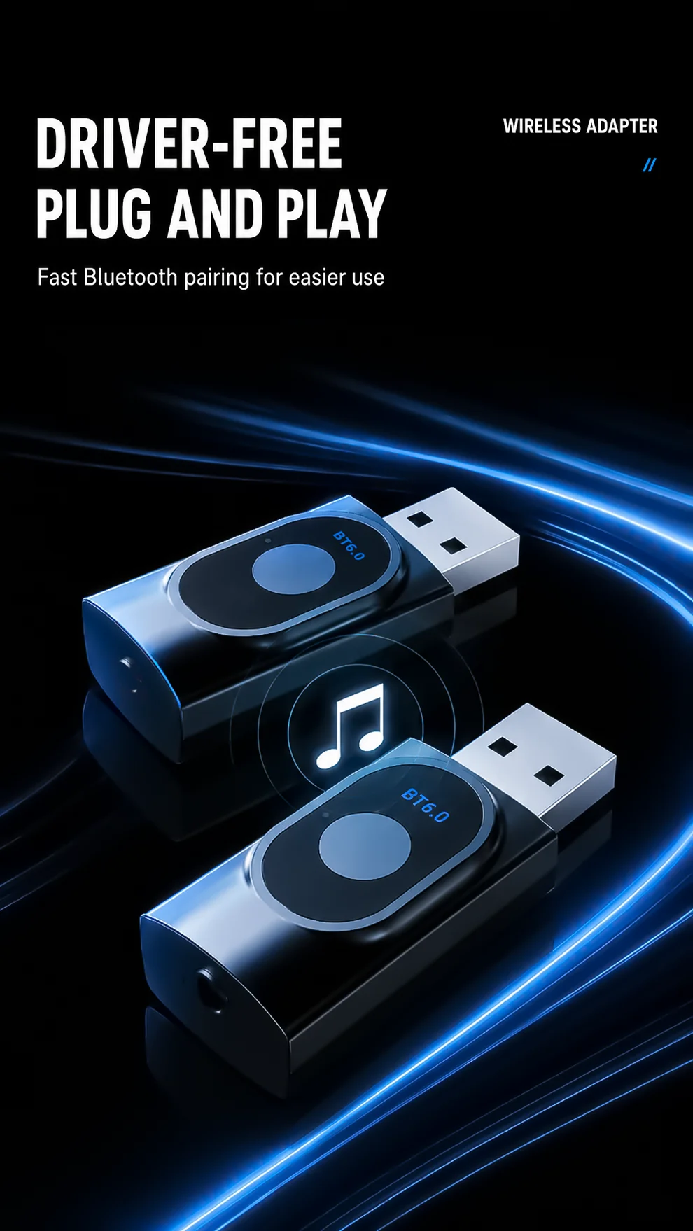 KEBIDUMEI 2 IN 1 Bluetooth 6.0 Audio Transmitter Receiver 3.5mm AUX USB Dongle With MIC Music Wireless Adapter For Car/TV/PC