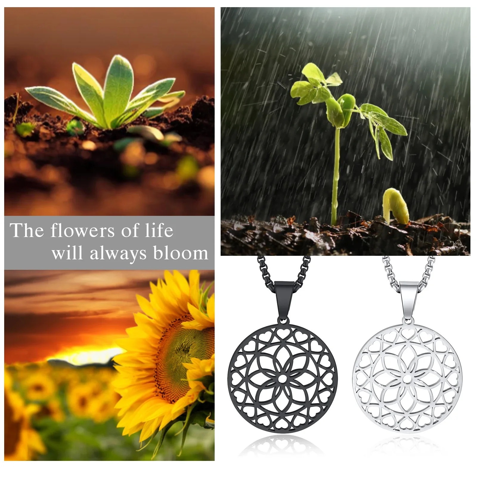 The Flowers Of Life Will Always Bloom, Men's Geometry Heart Pendant Necklaces, Stainless Steel Hollow Pendants Jewelry To Gift