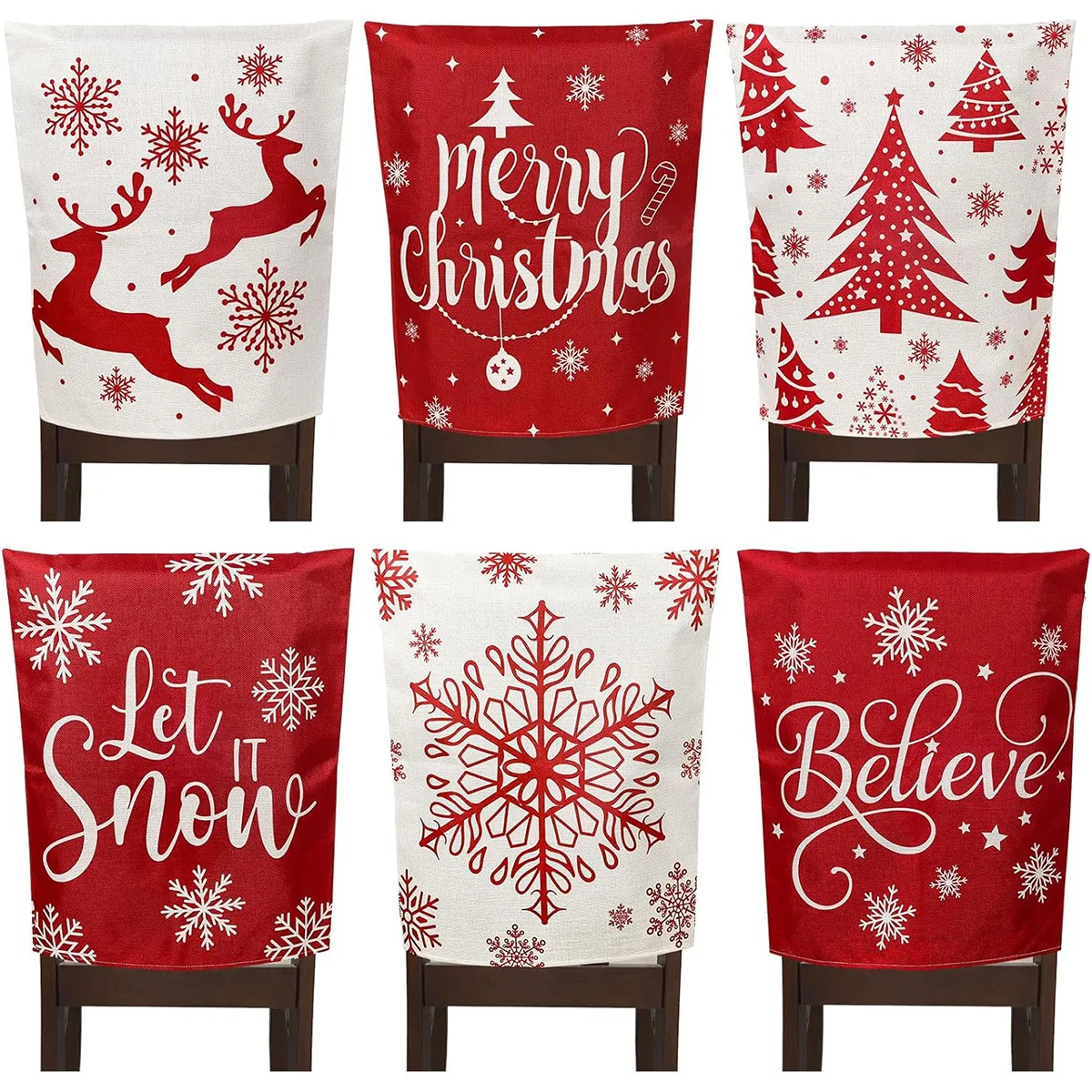 أغطية كراسي عيد الميلاد لغرفة الطعام، مجموعة من 6 قطع من زينة حفلات عيد الميلاد، غطاء قابل للغسل، غطاء مطبخ #3