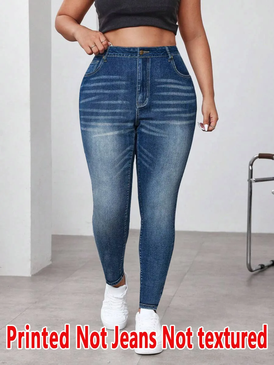 2361 Women's Non-Leather Denim Fabric Tight Pants Printed Base Layer Pants Wearable All Seasons