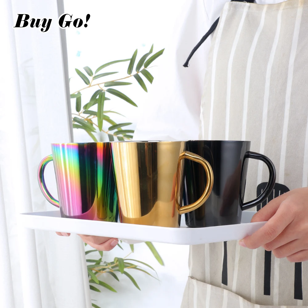 1/2PCS Double Wall Stainless Steel Coffee Mug 300ml Portable Rainbow Cup Travel Tumbler Milk Tea Cups Double Office Water Mugs