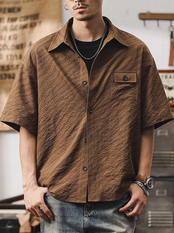 

Lightweight Summer Bubble ort Sve Casual irt Men Loose Fit Breathable Faionable Top Polyester Fabric Youth Trend