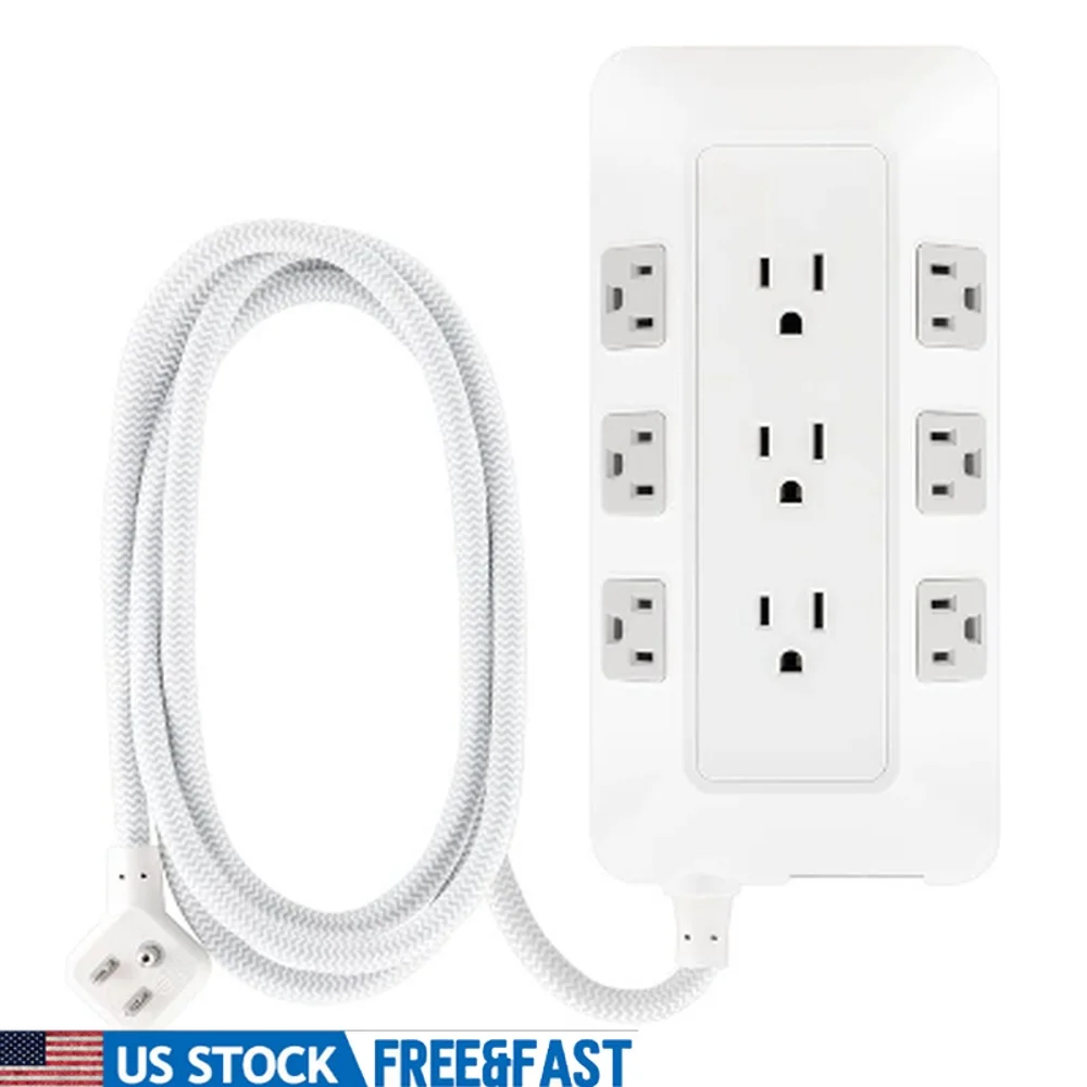 

9-Outlet Surge Protector 2480J with 6ft Braided Cord Power Strip Multiple Plug-in Outlets Circuit Breaker Flat Plug Design