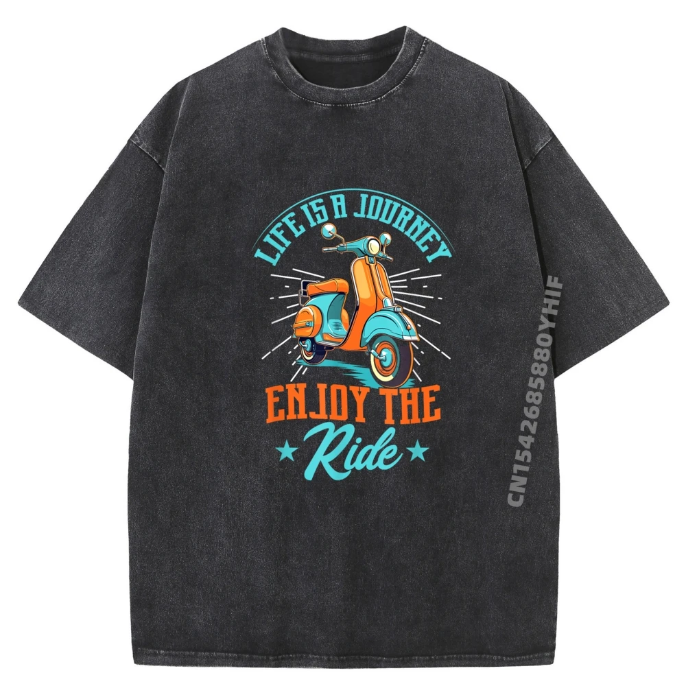 

Casual Tops & Tees Retro Mens T-shirts Men Life Is A Journey Enjoy Funny Autumn Tops Tees Street Washed Clothes
